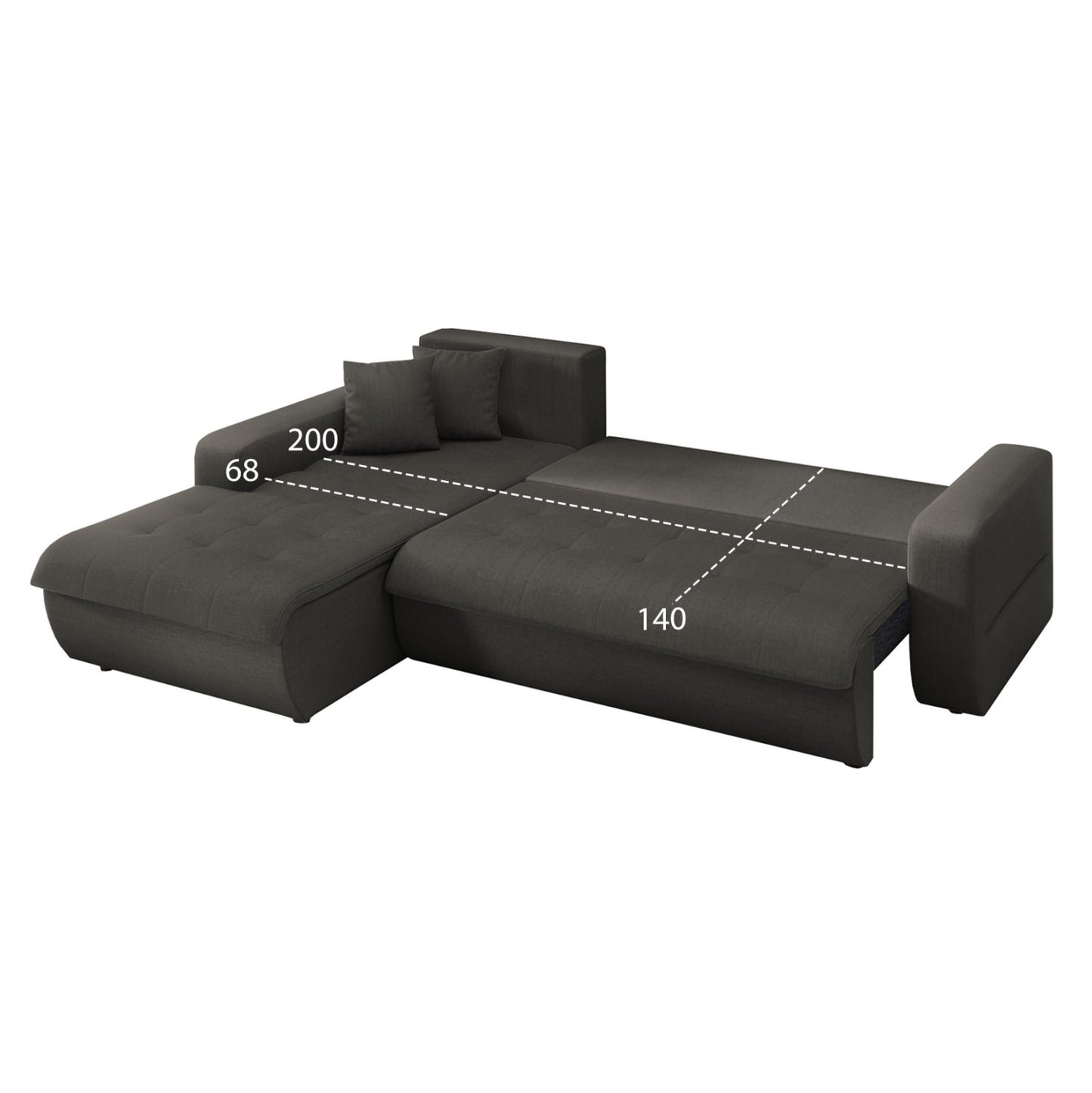 CORNER SOFABED LEFT KANSO HM3338.01L GREY FABRIC 244x188x80Hcm.