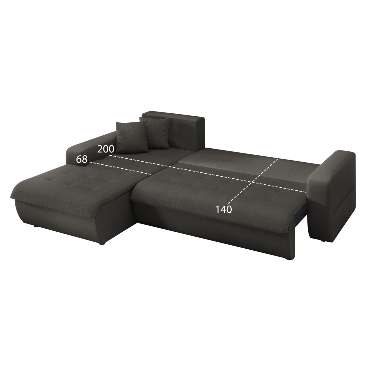 CORNER SOFABED LEFT KANSO HM3338.01L GREY FABRIC 244x188x80Hcm.