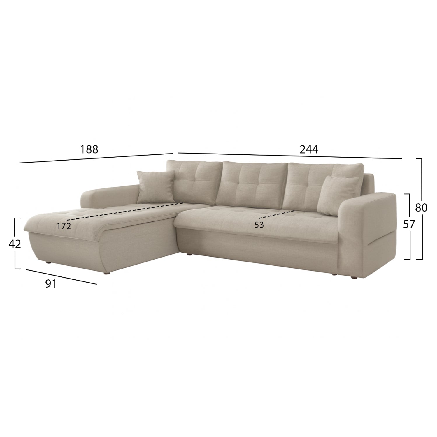 CORNER SOFABED LEFT KANSO HM3338.03L BEIGE FABRIC 244x188x80Hcm.
