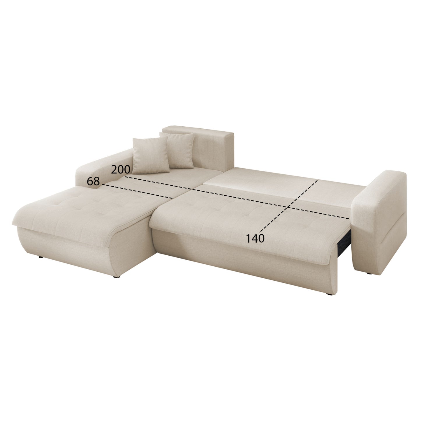 CORNER SOFABED LEFT KANSO HM3338.03L BEIGE FABRIC 244x188x80Hcm.