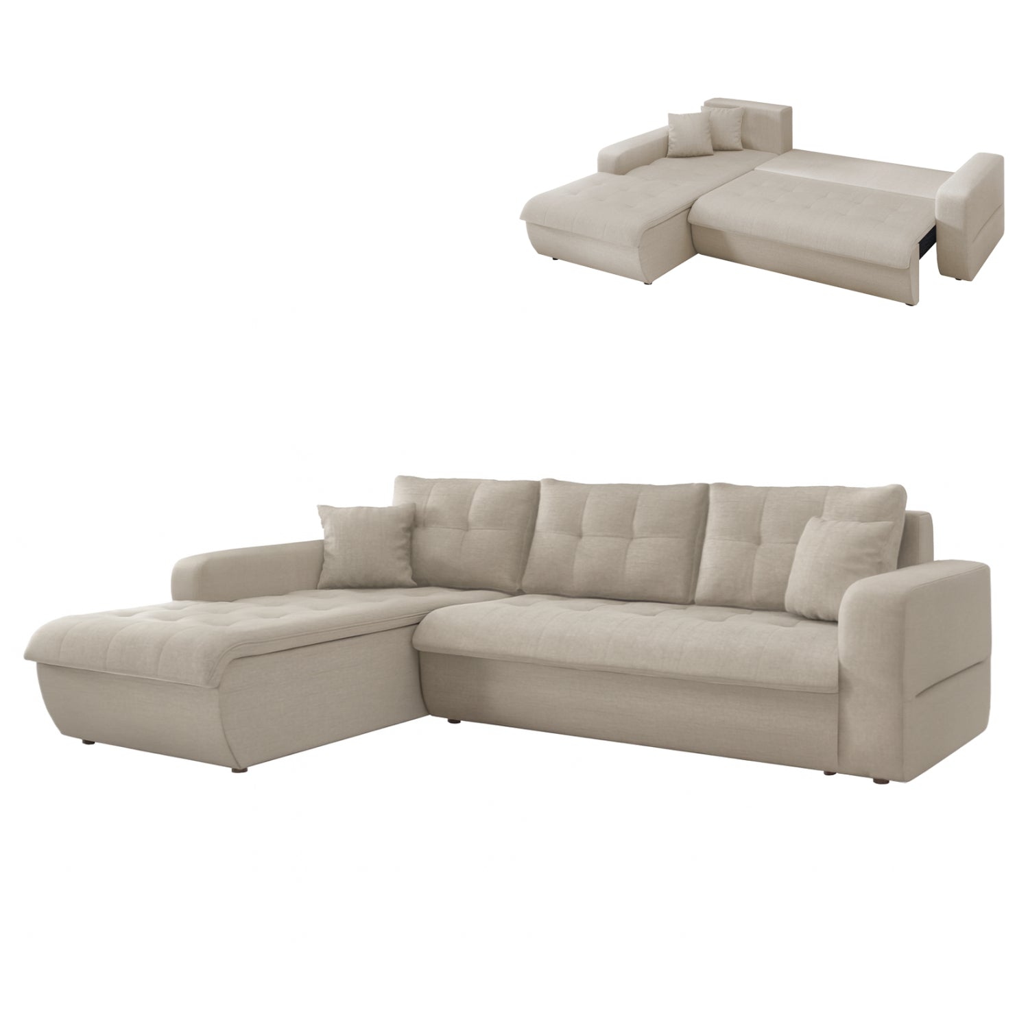 CORNER SOFABED LEFT KANSO HM3338.03L BEIGE FABRIC 244x188x80Hcm.