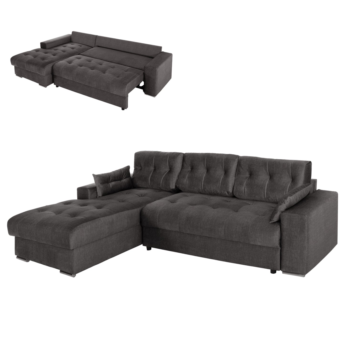 CORNER (LEFT) SOFA-BED WITH STORAGE SPACE CLANCY HM3281.02L ANTHRACITE FABRIC 308x181x92Hcm.