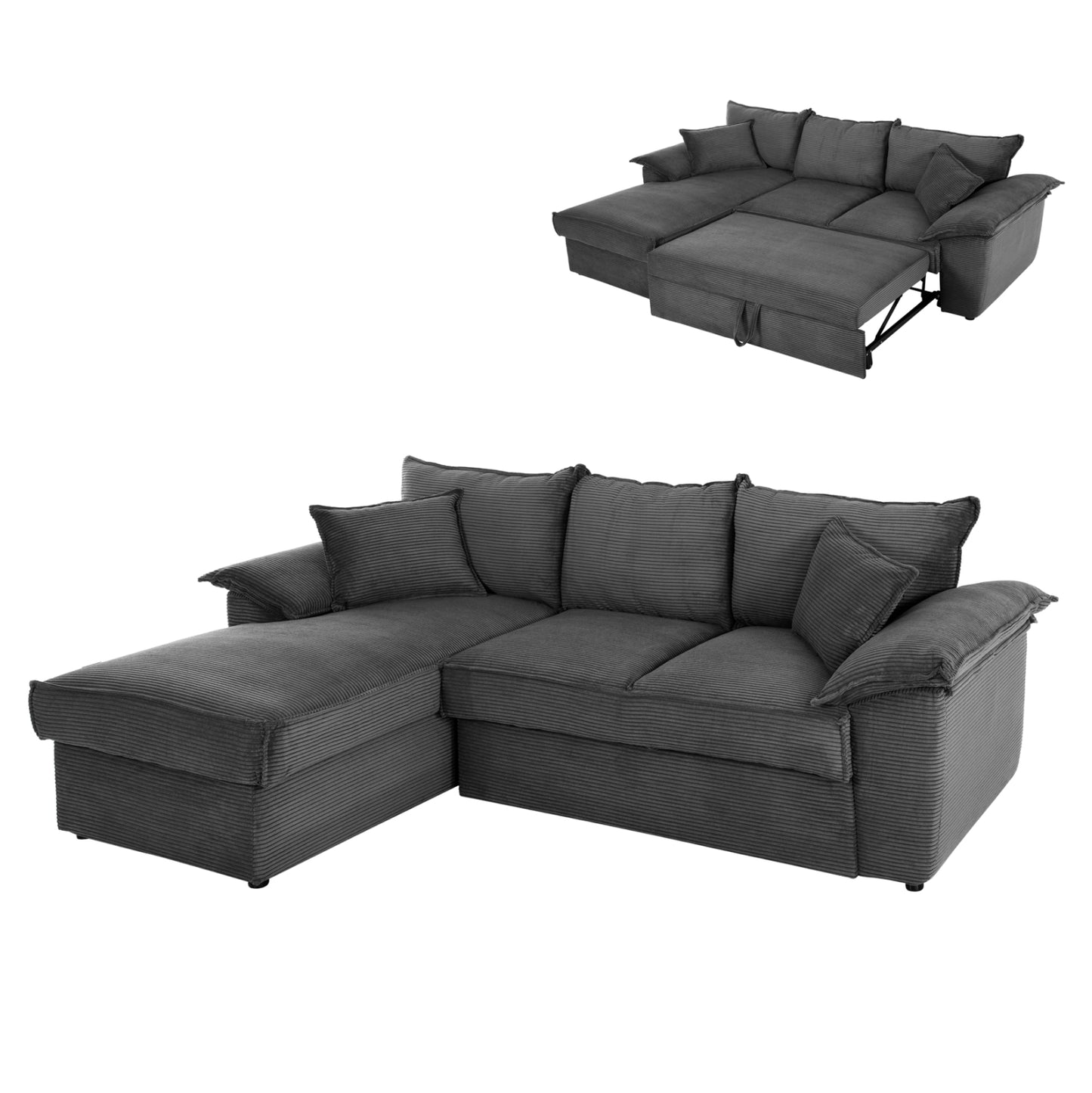 CORNER (LEFT) SOFA-BED WITH STORAGE SPACE ALDO HM3276.02L ANTHRACITE FABRIC 256x91-159x87Hcm.