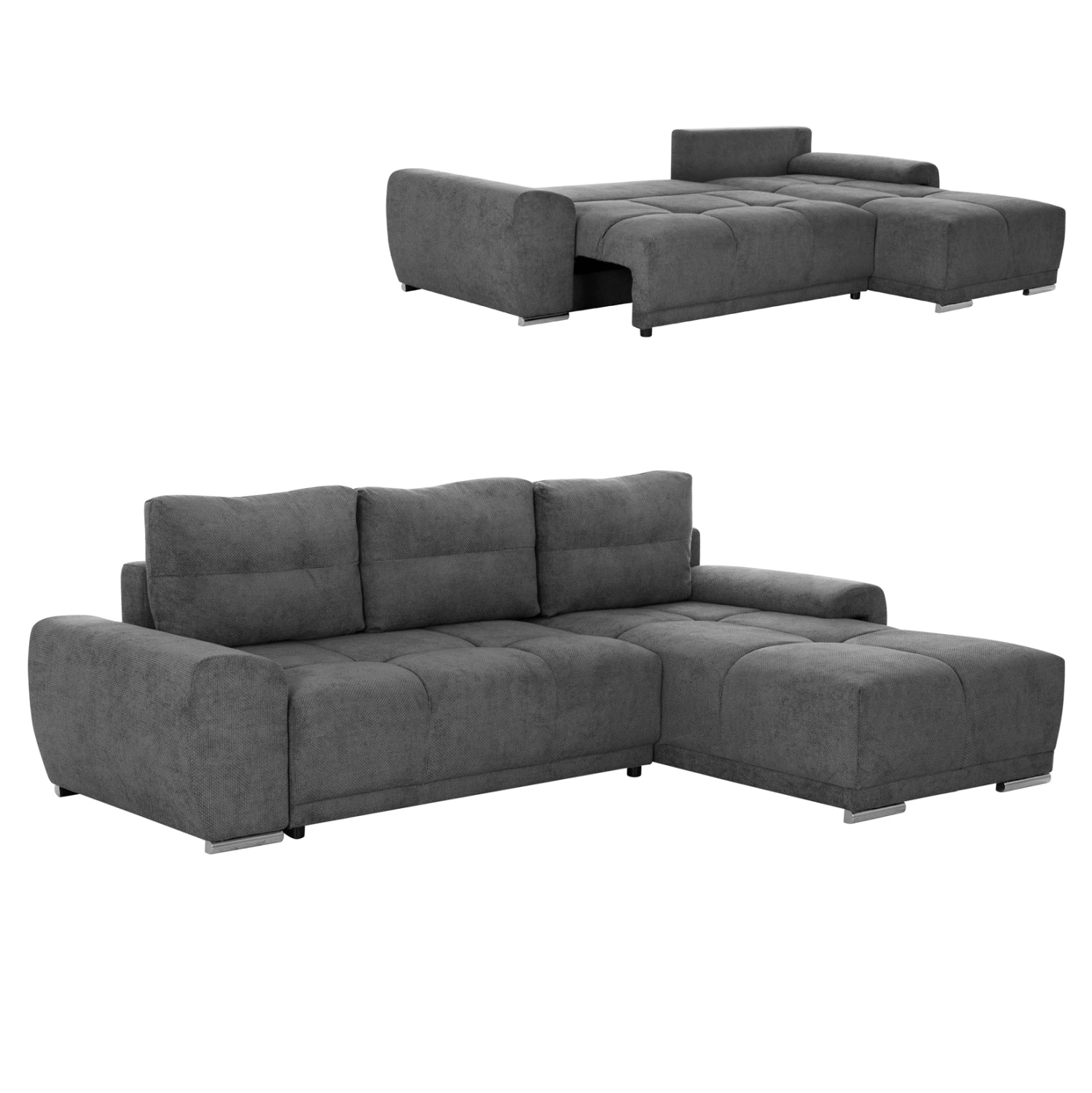 RIGHT CORNER SOFABED COMFYRA HM3336.01R GREY FABRIC 270x181x75Hcm.
