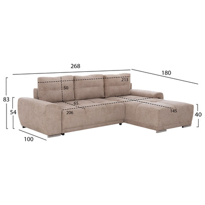 RIGHT CORNER SOFABED COMFYRA HM3336.03R BEIGE FABRIC 270x181x75Hcm.