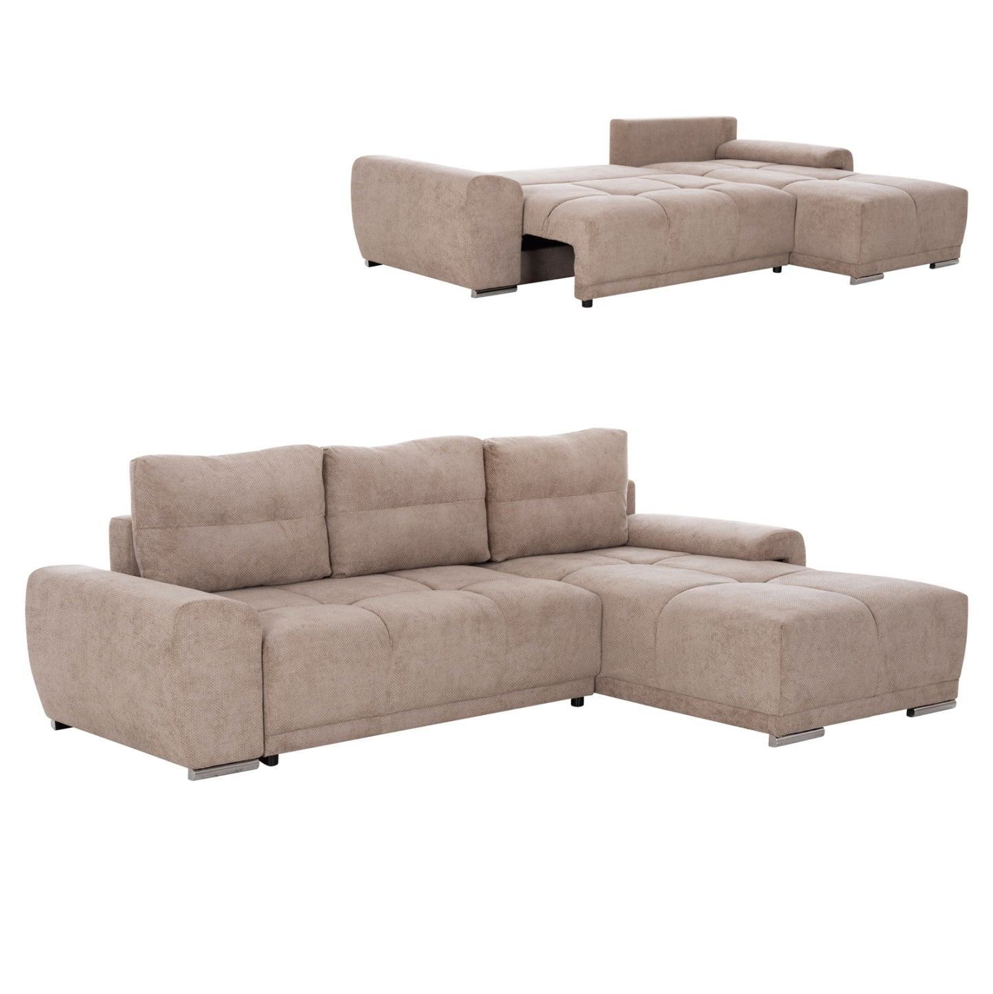 RIGHT CORNER SOFABED COMFYRA HM3336.03R BEIGE FABRIC 270x181x75Hcm.
