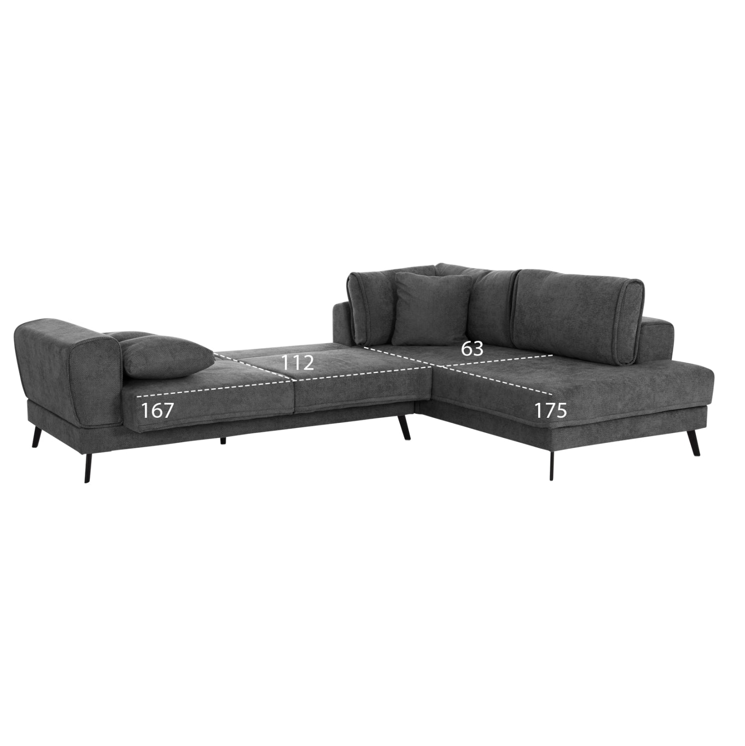 CORNER SOFABED (RIGHT) ZENORA HM3337.01R DARK GREY FABRIC 303x214x80Hcm