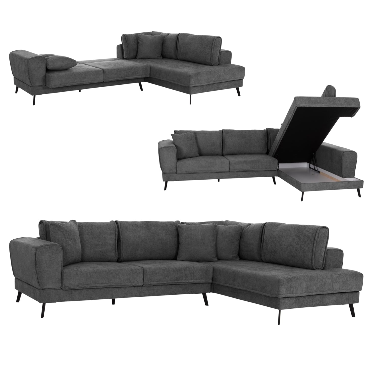 CORNER SOFABED (RIGHT) ZENORA HM3337.01R DARK GREY FABRIC 303x214x80Hcm