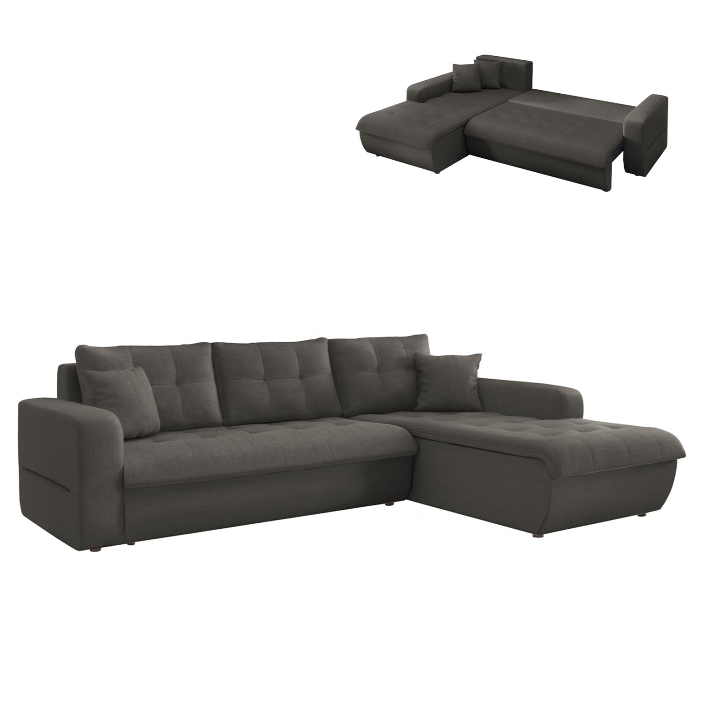 CORNER SOFABED RIGHT KANSO HM3338.01R GREY FABRIC 244x188x80Hcm.
