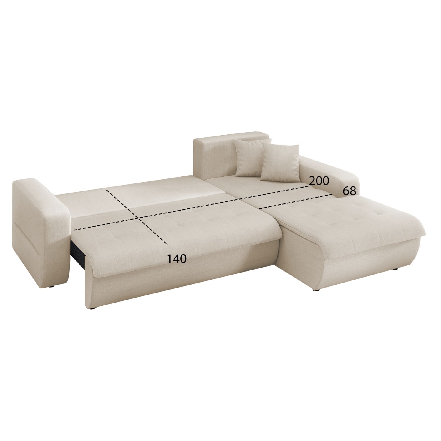 CORNER SOFABED RIGHT KANSO HM3338.03R BEIGE FABRIC 244x188x80Hcm.