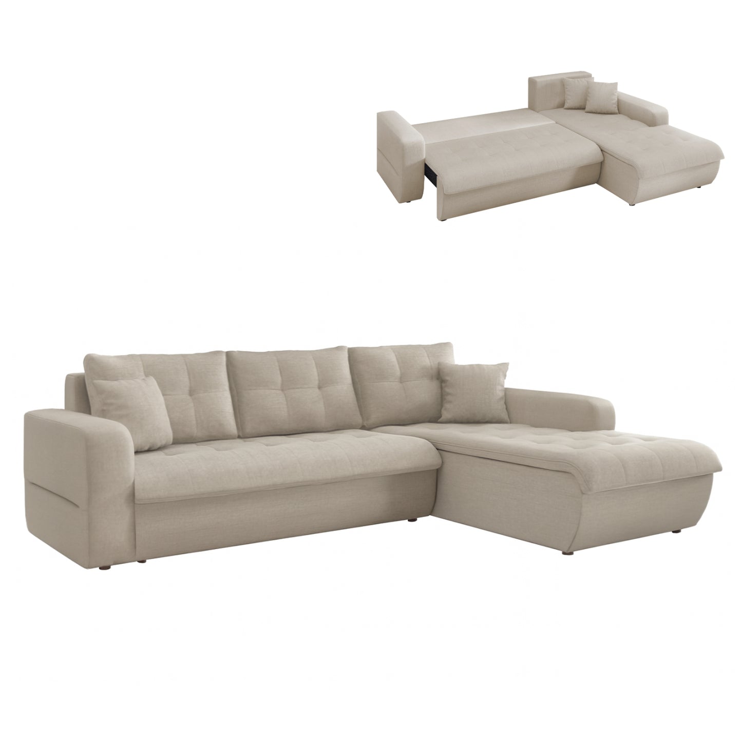 CORNER SOFABED RIGHT KANSO HM3338.03R BEIGE FABRIC 244x188x80Hcm.
