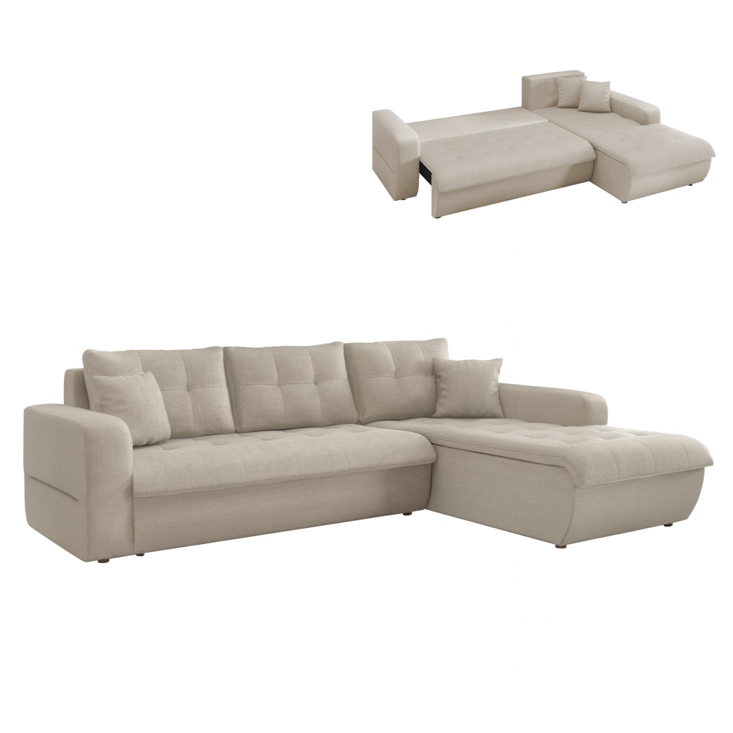 CORNER SOFABED RIGHT KANSO HM3338.03R BEIGE FABRIC 244x188x80Hcm.