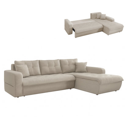 CORNER SOFABED RIGHT KANSO HM3338.03R BEIGE FABRIC 244x188x80Hcm.