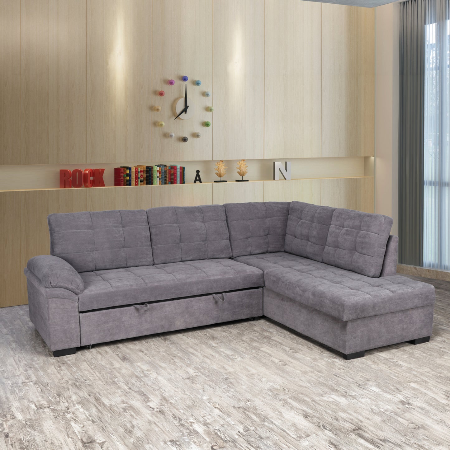 Sofa Bed Jade right corner dark grey color HM3144.02R 252x159x84h cm