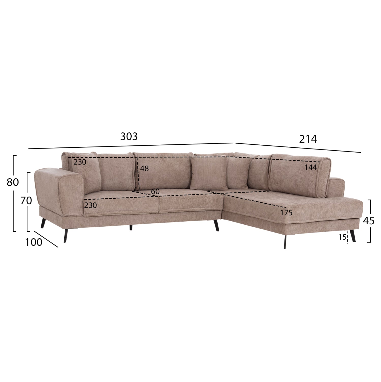 CORNER SOFABED (RIGHT) ZENORA HM3337.03R BEIGE FABRIC 303x214x80Hcm