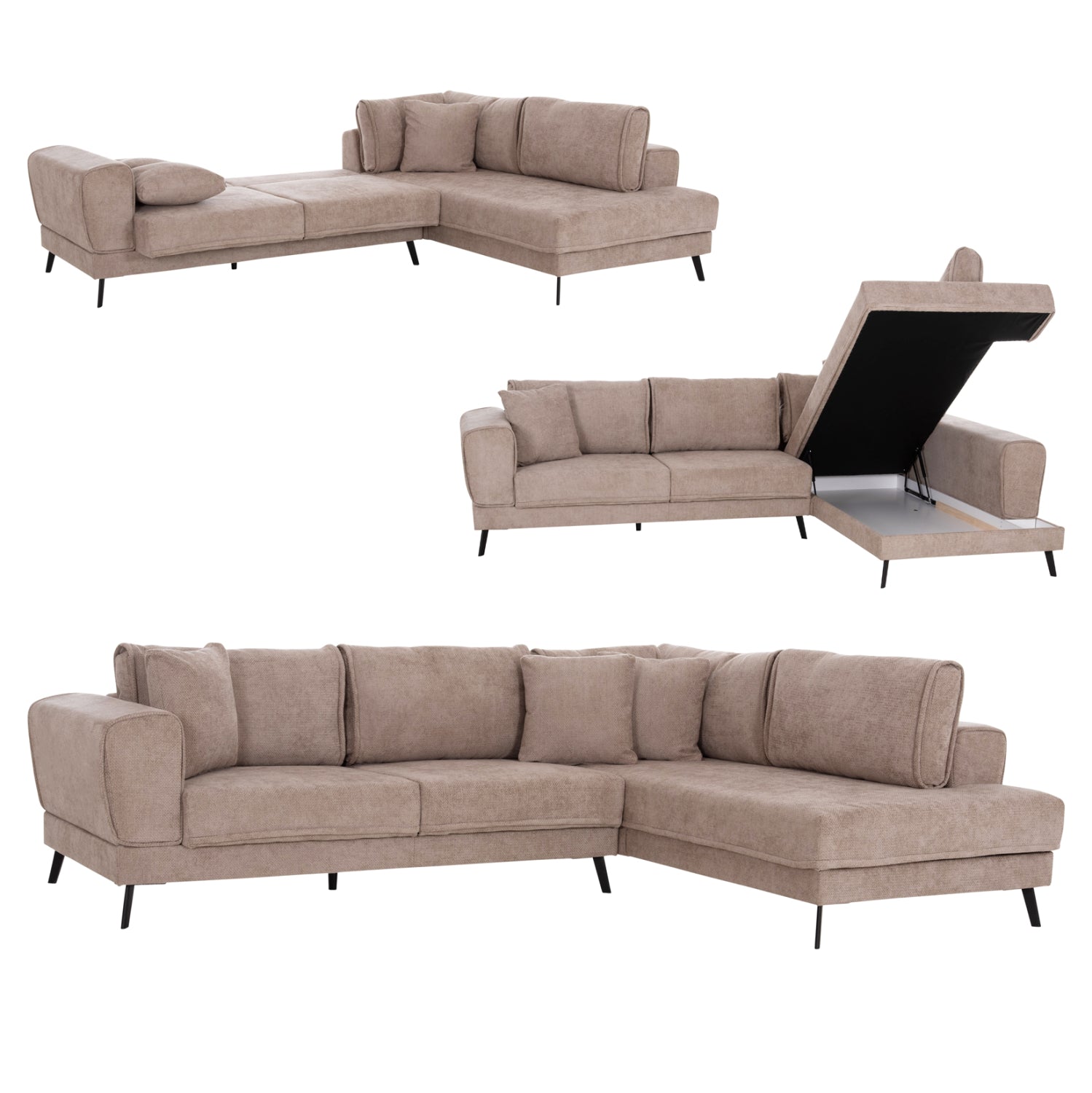 CORNER SOFABED (RIGHT) ZENORA HM3337.03R BEIGE FABRIC 303x214x80Hcm