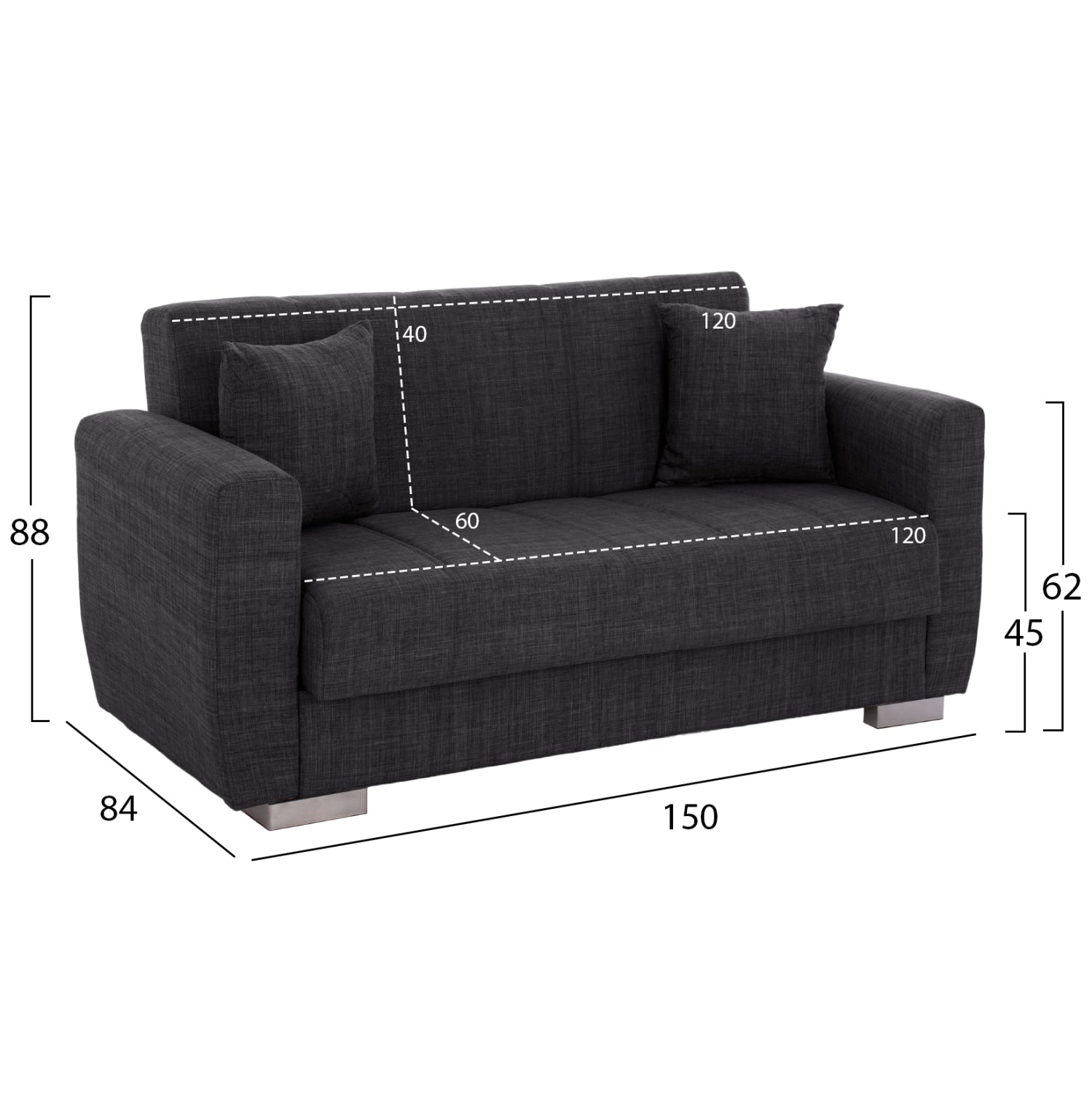 HM3241.03, 2-SEATER SOFA-BED, GREY, 153x87x77Hcm