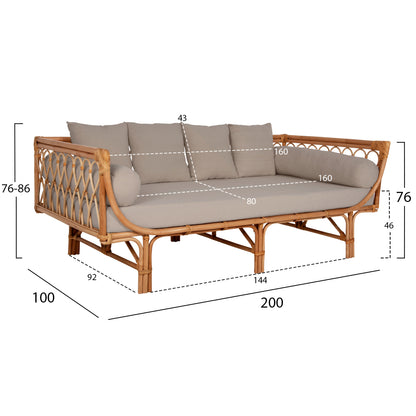 DAYBED-SOFA ALIKI HM9658 RATTAN IN NATURAL-BEIGE CUSHIONS  200x100x76Hcm.