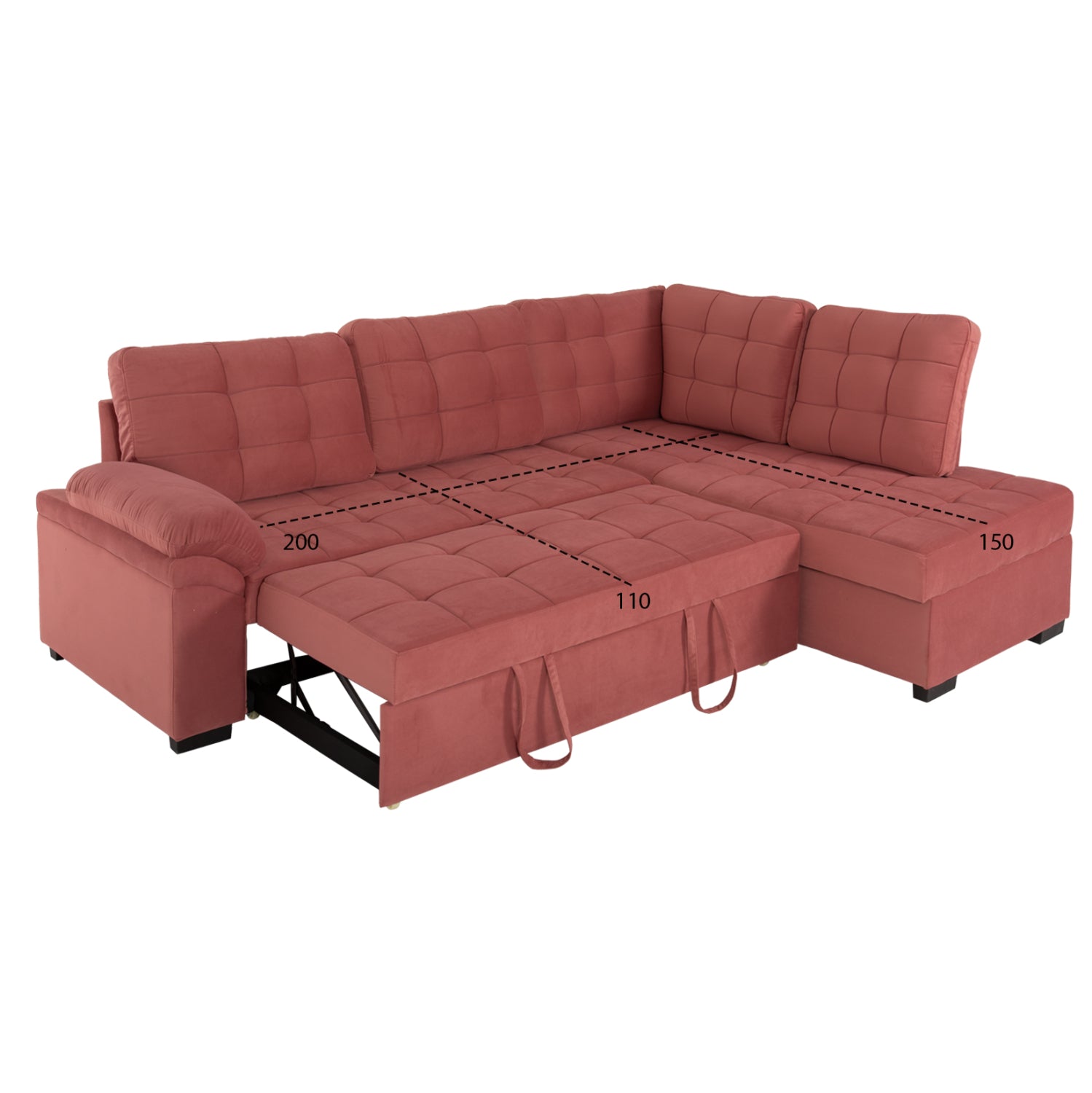 SOFABED RIGHT CORNER JADE HM3144.03R DUSTY PINK VELVET 250x80-180x73-88Hcm.