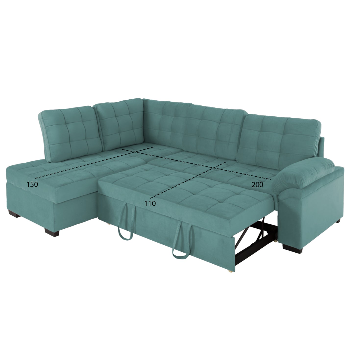 SOFABED LEFT CORNER JADE HM3144.04L SEAFOAM GREEN VELVET 250x80-180x73-88Hcm.