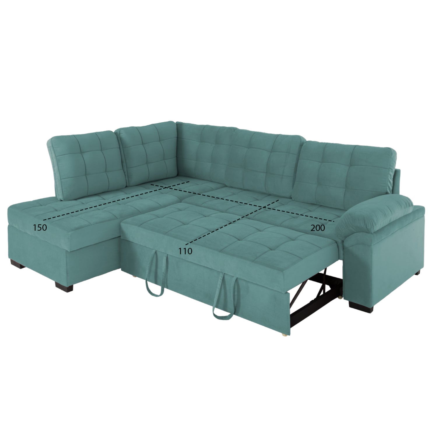 SOFABED LEFT CORNER JADE HM3144.04L SEAFOAM GREEN VELVET 250x80-180x73-88Hcm.