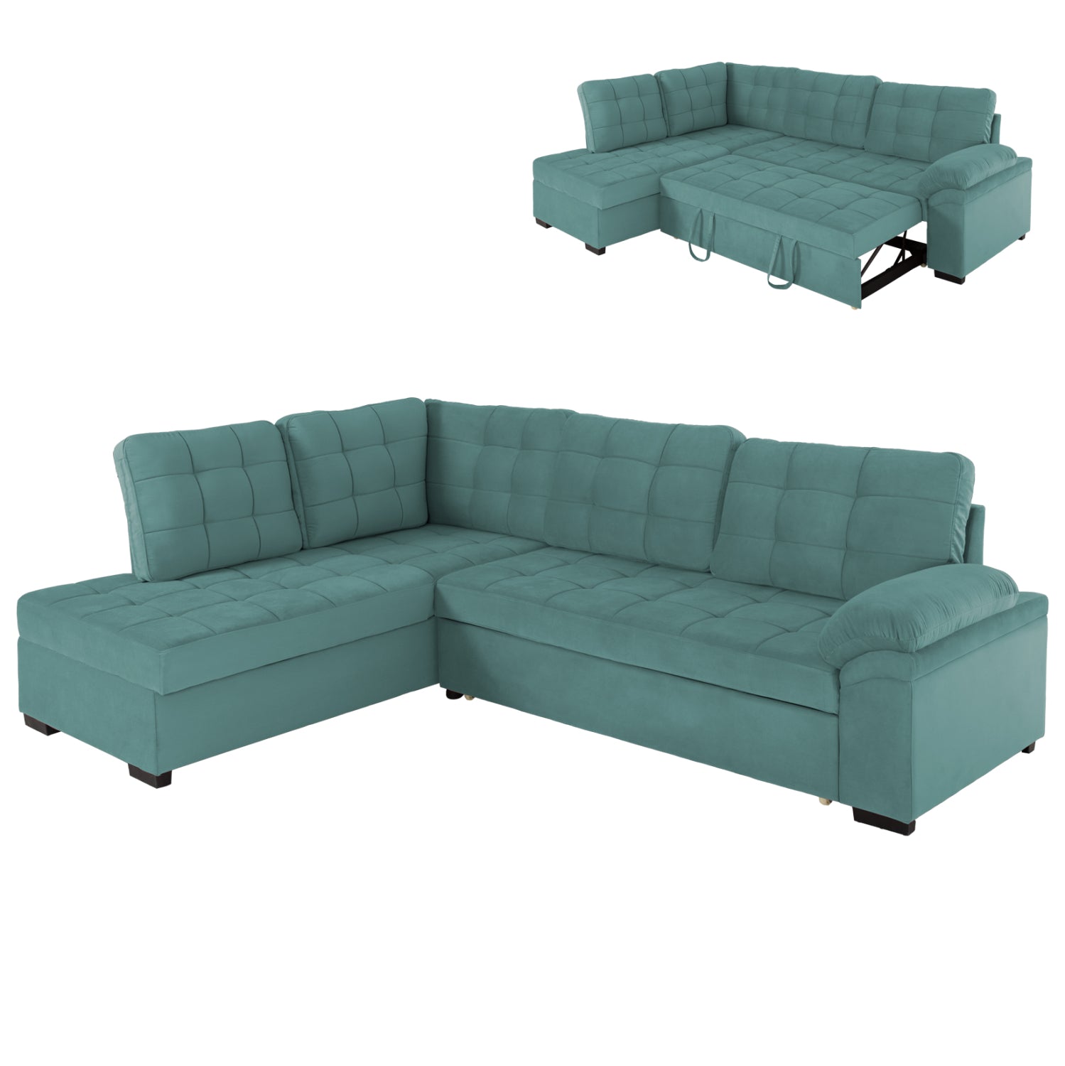 SOFABED LEFT CORNER JADE HM3144.04L SEAFOAM GREEN VELVET 250x80-180x73-88Hcm.