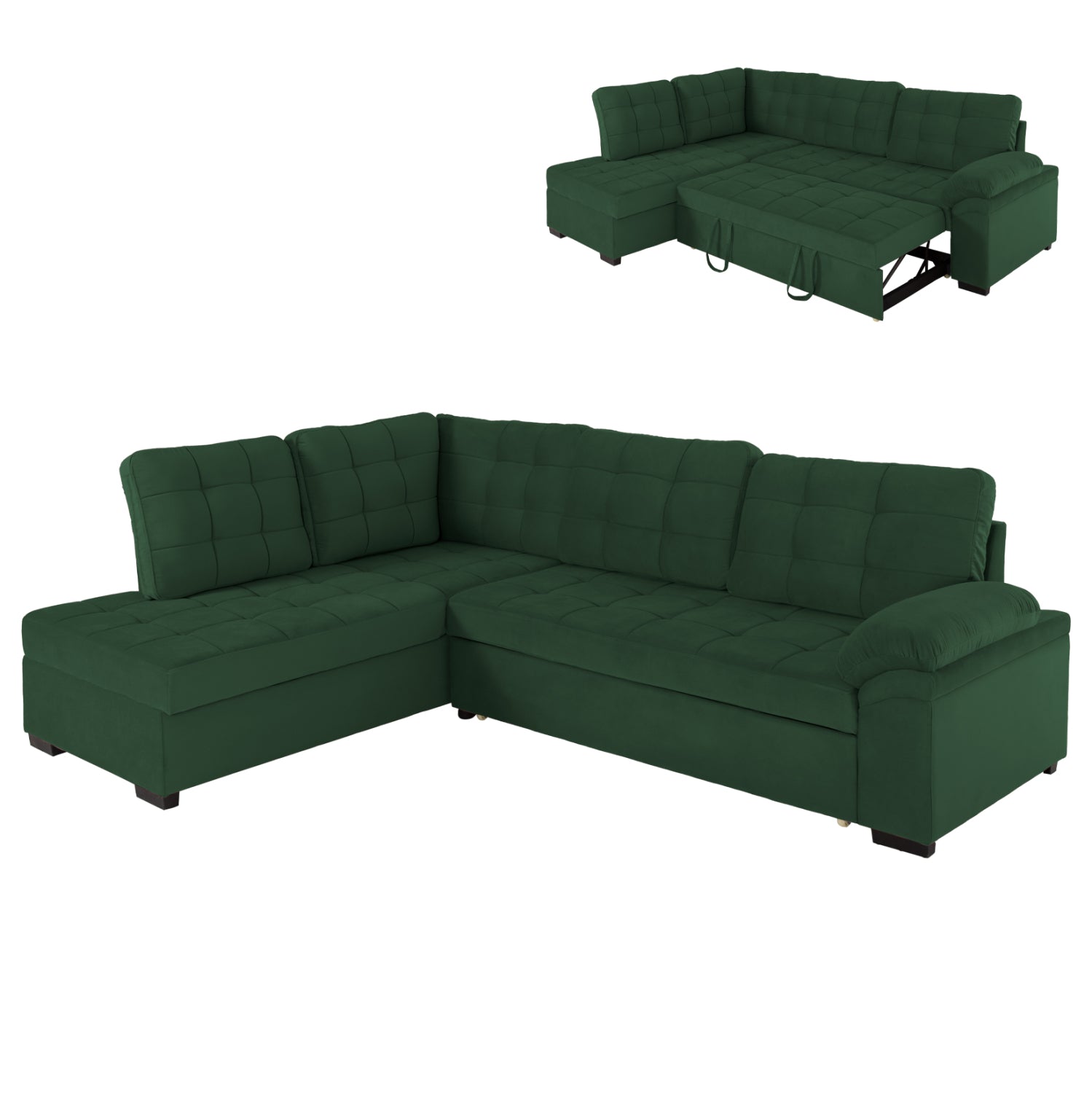 SOFABED LEFT CORNER JADE HM3144.05L CYPRESS GREEN VELVET 250x80-180x73-88Hcm.