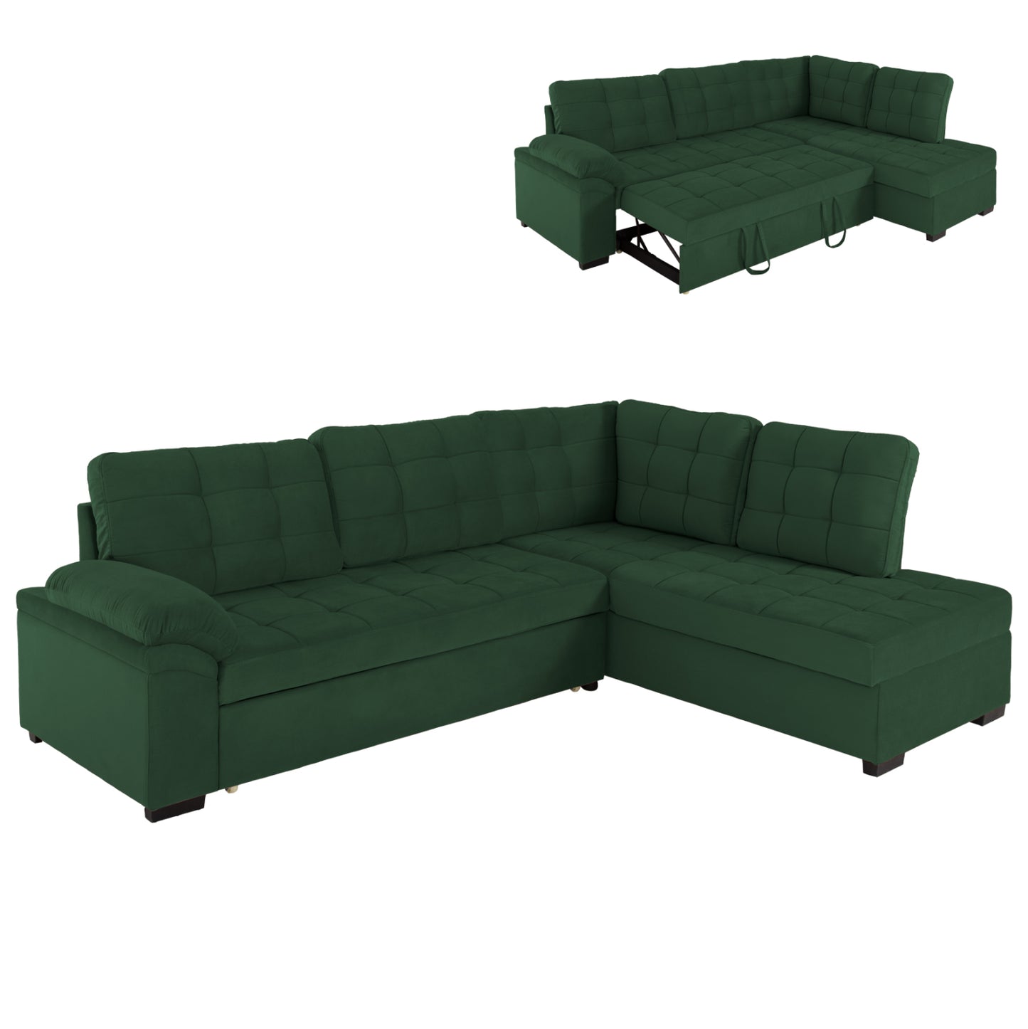 SOFABED RIGHT CORNER JADE HM3144.05R CYPRESS GREEN VELVET 250x80-180x73-88Hcm.