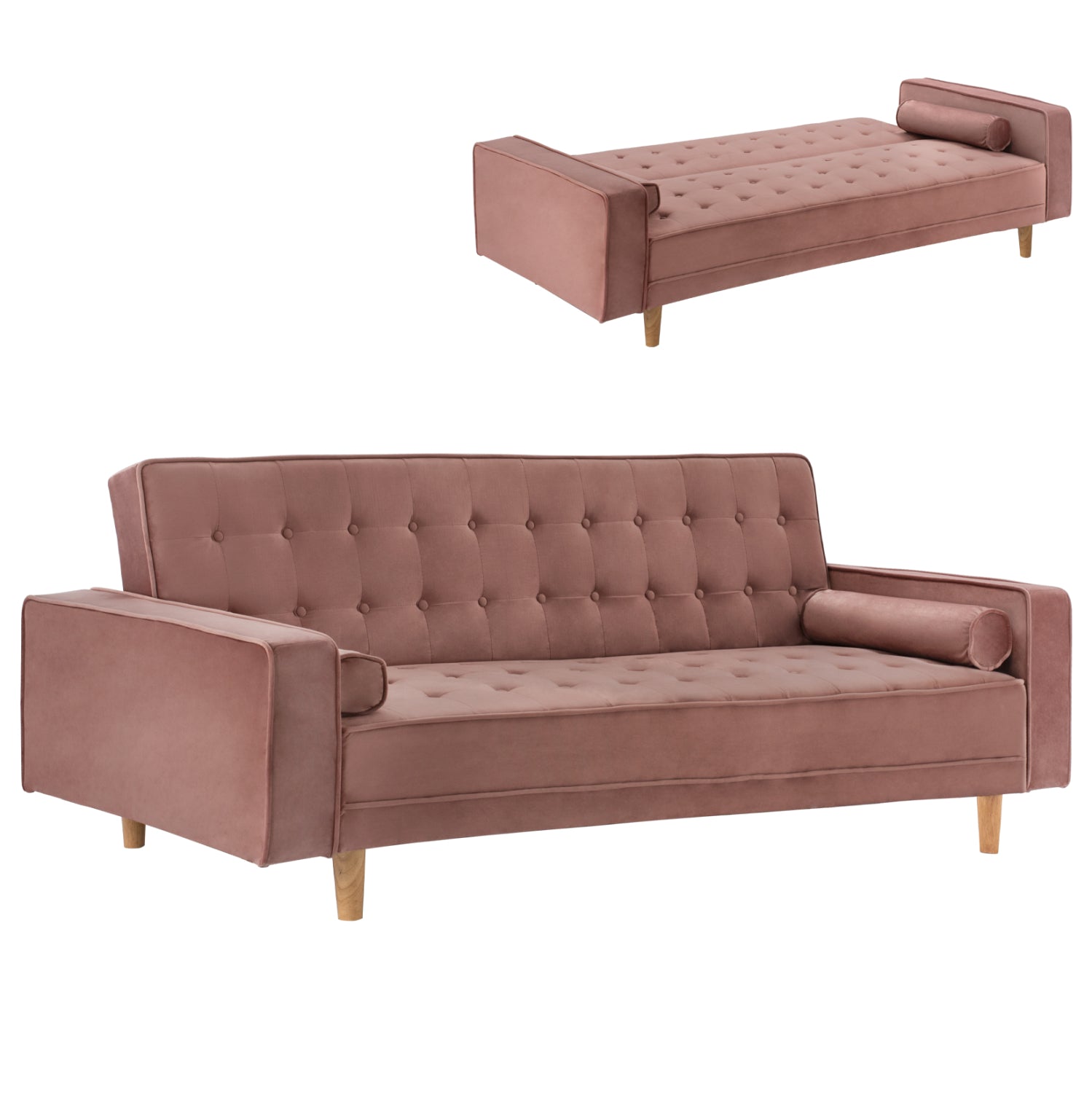 SOFA-BED SALVADOR HM3150.12 VELVET DUSTY PINK 224X88X84cm.
