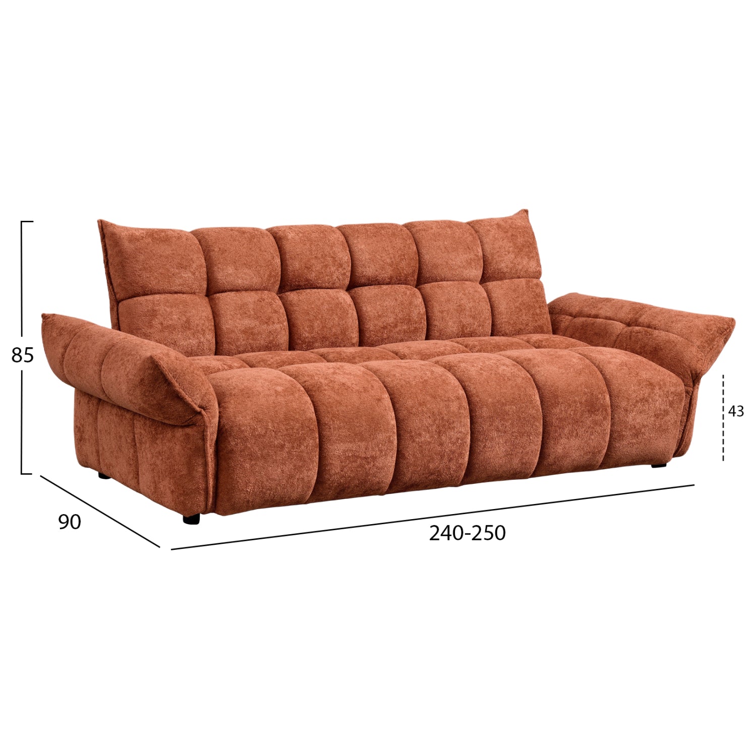 SOFABED MELU HM3314.04 TERRACOTTA FABRIC--POCKET SPRINGS SEAT 240-250x90x85Hcm.
