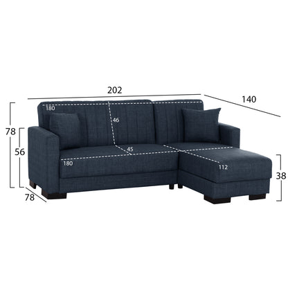 CORNER SOFA-BED GHUFRAN HM3244.07 REVERSIBLE WITH STORAGE SPACE-BLUE FABRIC 202x140x78Hcm.