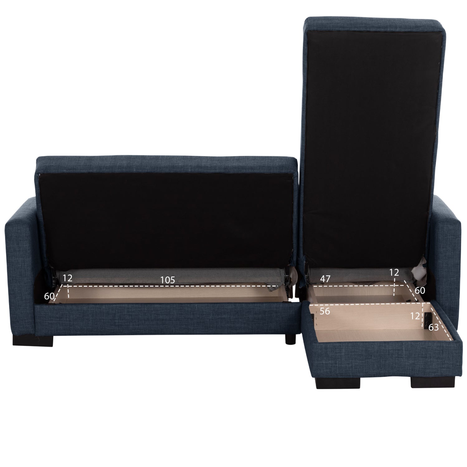 CORNER SOFA-BED GHUFRAN HM3244.07 REVERSIBLE WITH STORAGE SPACE-BLUE FABRIC 202x140x78Hcm.