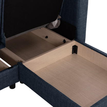 CORNER SOFA-BED GHUFRAN HM3244.07 REVERSIBLE WITH STORAGE SPACE-BLUE FABRIC 202x140x78Hcm.
