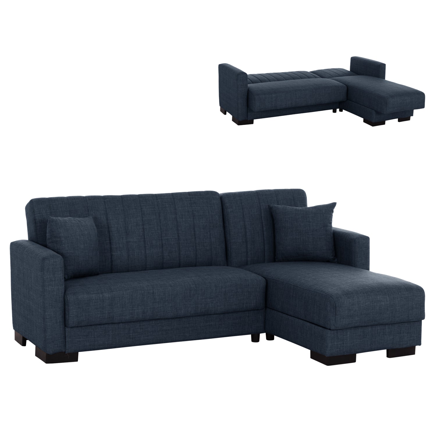 CORNER SOFA-BED GHUFRAN HM3244.07 REVERSIBLE WITH STORAGE SPACE-BLUE FABRIC 202x140x78Hcm.