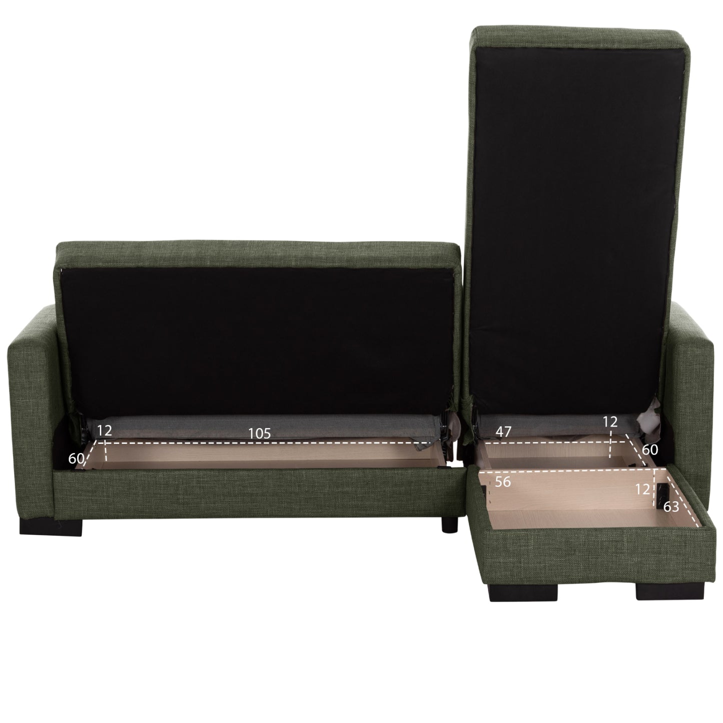HM3244.05, corner sofa-bed, dark olive, reversible, 202x140x78cm