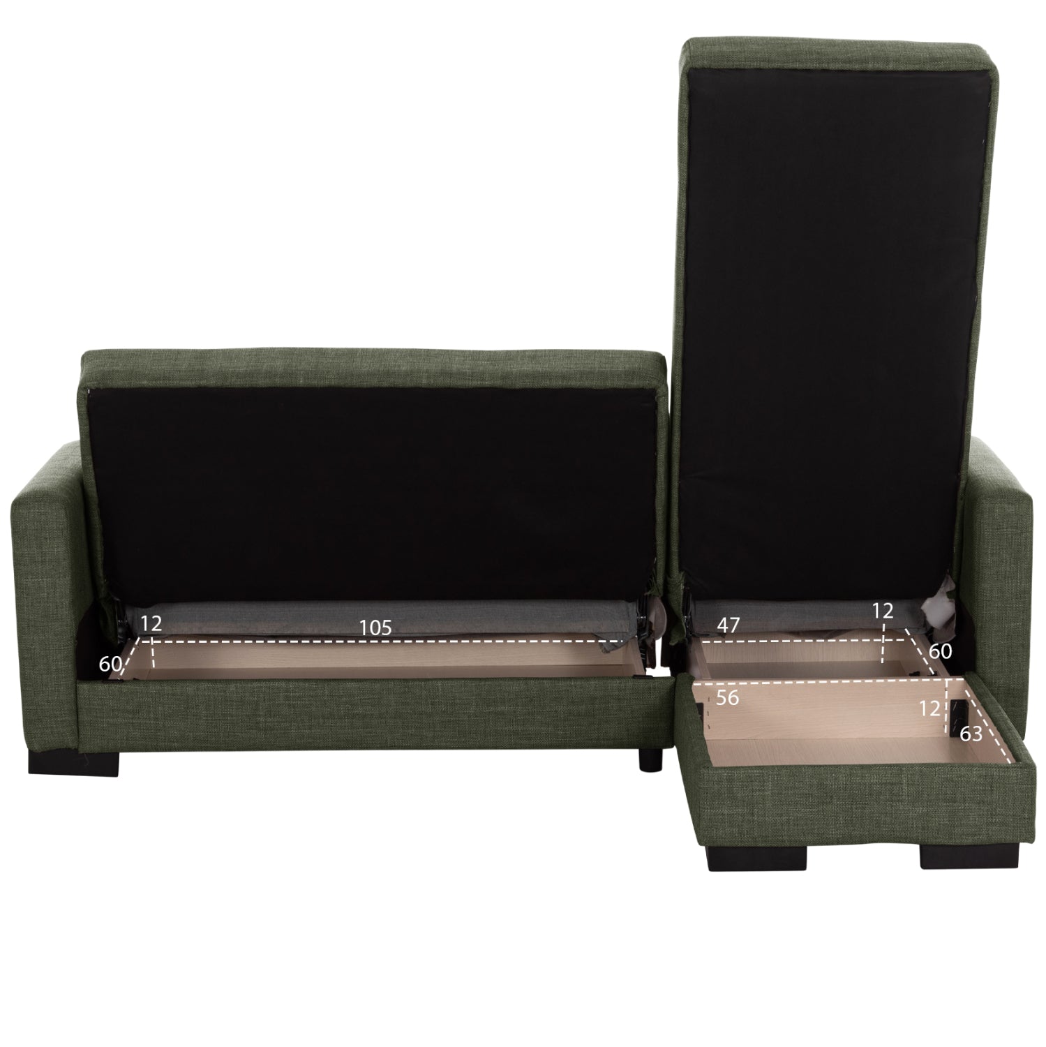HM3244.05, corner sofa-bed, dark olive, reversible, 202x140x78cm