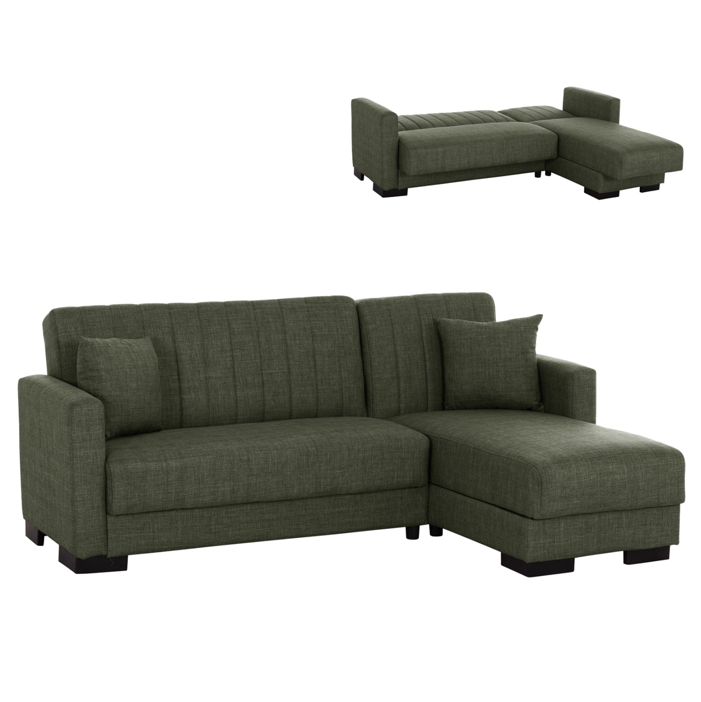 HM3244.05, corner sofa-bed, dark olive, reversible, 202x140x78cm