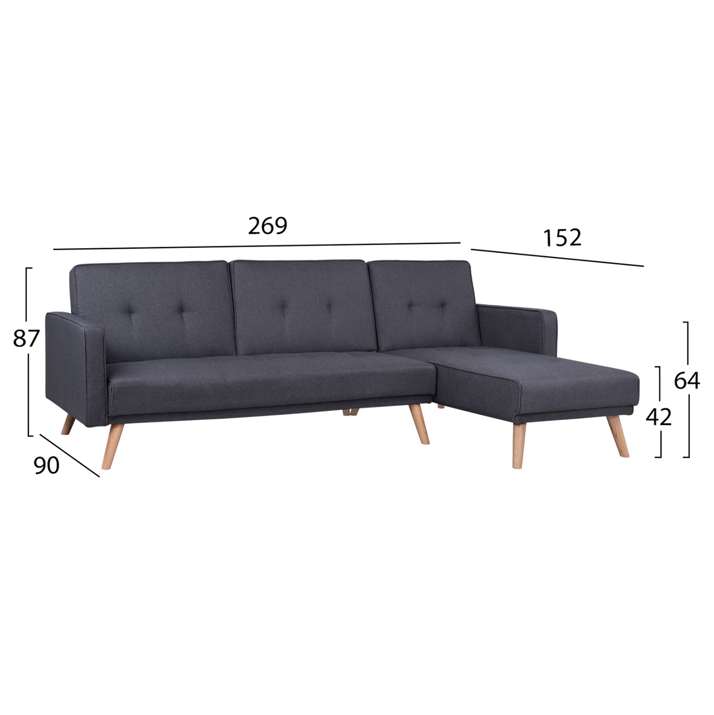 Reversible Corner Sofa Bed Talia HM3153 Grey Fabric 269x152x87cm
