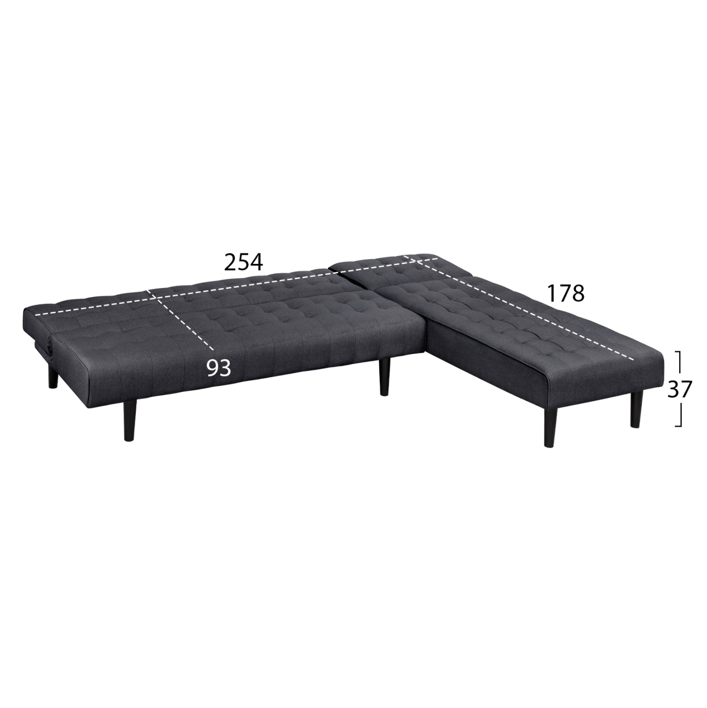 Corner Sofa Bed Reversible Zelda HM3154.01 with grey fabric 254x163x74cm