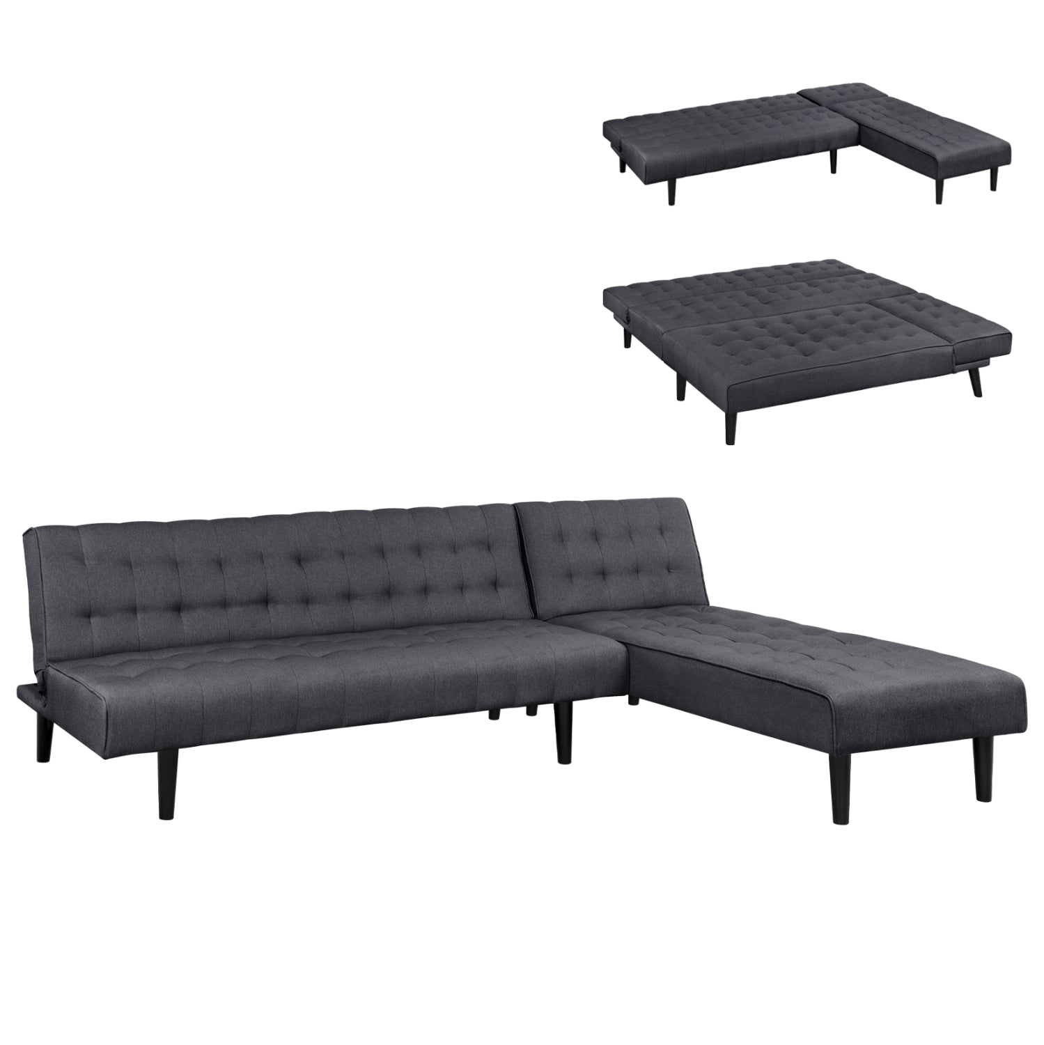 Corner Sofa Bed Reversible Zelda HM3154.01 with grey fabric 254x163x74cm