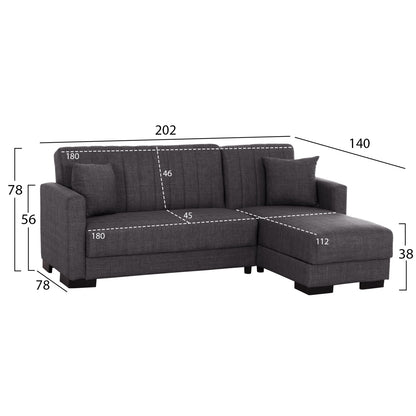 HM3244.03,GHUFRAN corner sofa-bed, grey, reversible, 202x140x78cm