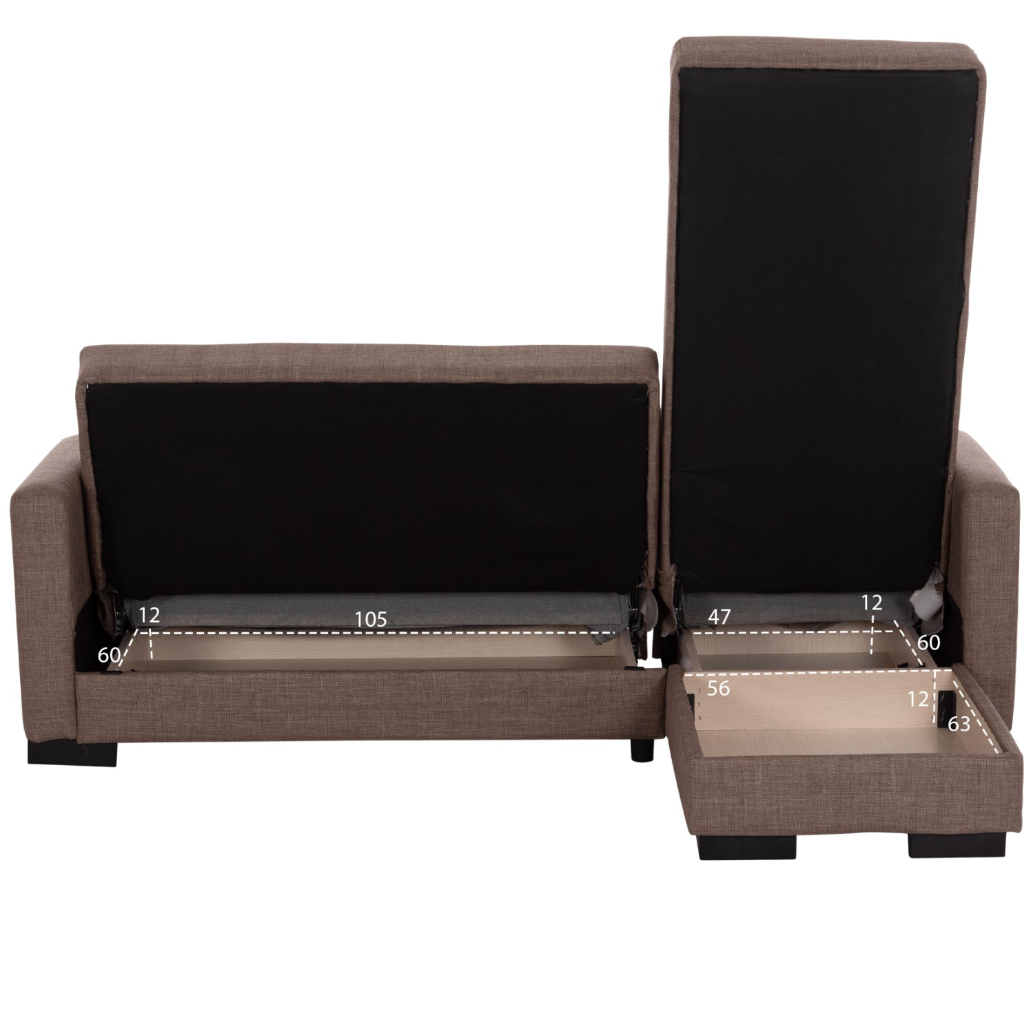 HM3244.02, corner sofa-bed, reversible, brown, 202x140x78H