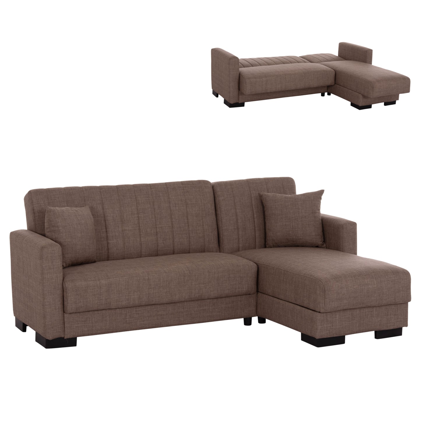 HM3244.02, corner sofa-bed, reversible, brown, 202x140x78H