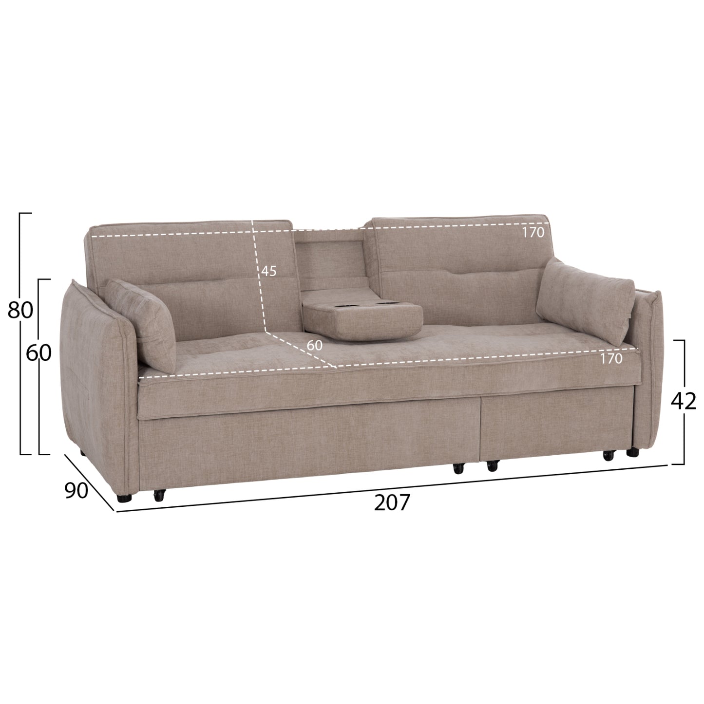 SOFABED MULTIFORM 2-SEATER VELAR HM3305.03 BEIGE FABRIC 207x90x80Hcm.