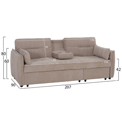 SOFABED MULTIFORM 2-SEATER VELAR HM3305.03 BEIGE FABRIC 207x90x80Hcm.