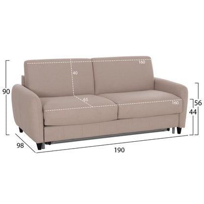 SOFABED WITH FOLDABLE MATTRESS ETUDINE HM3311.02 BEIGE FABRIC 190x98x90Hcm