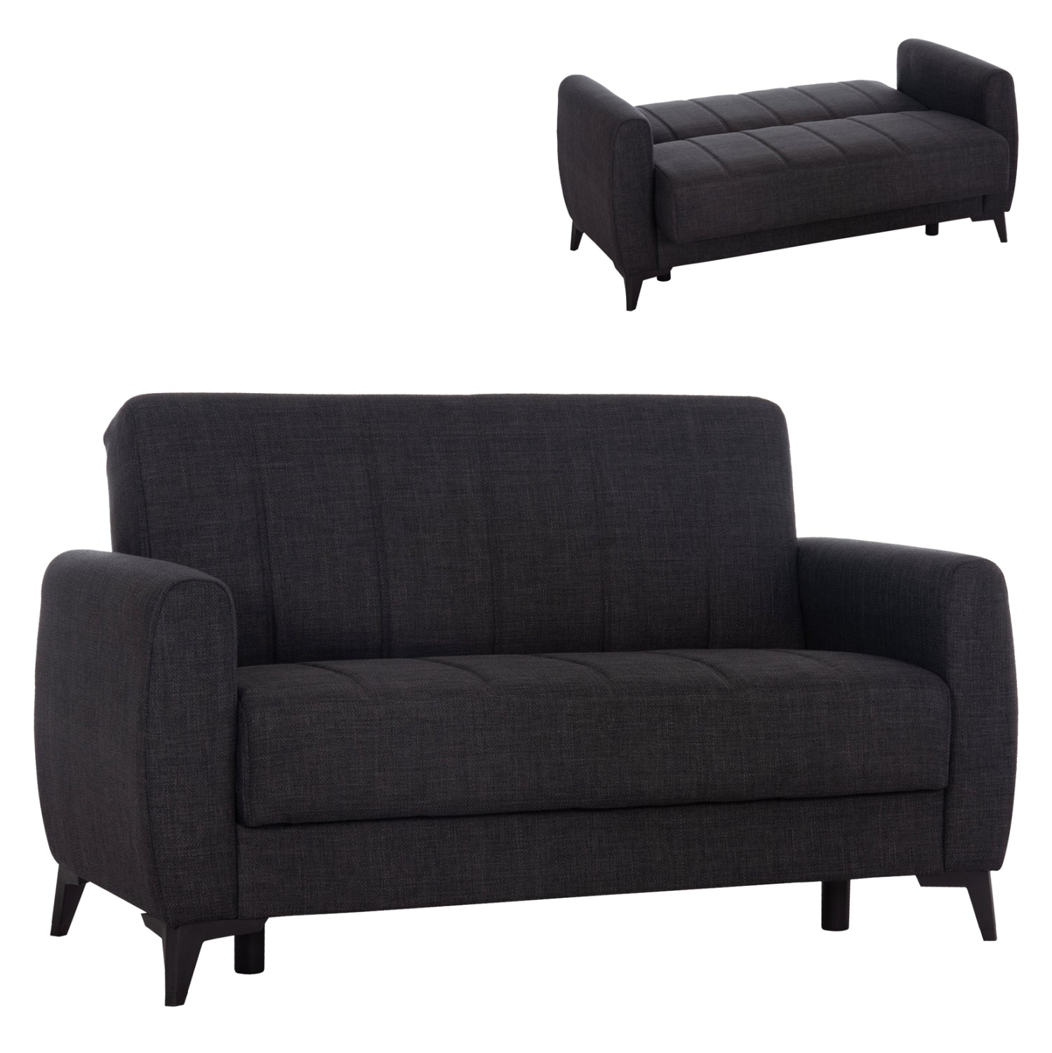 SOFA-BED 2-SEATER WITH STORAGE SPACE NIKKO HM3293.01 GREY FABRIC 144x75x84Hcm.