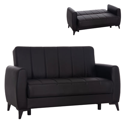 SOFA-BED 2-SEATER WITH STORAGE SPACE NIKKO HM3293.11 BLACK PU 144x75x84Hcm.