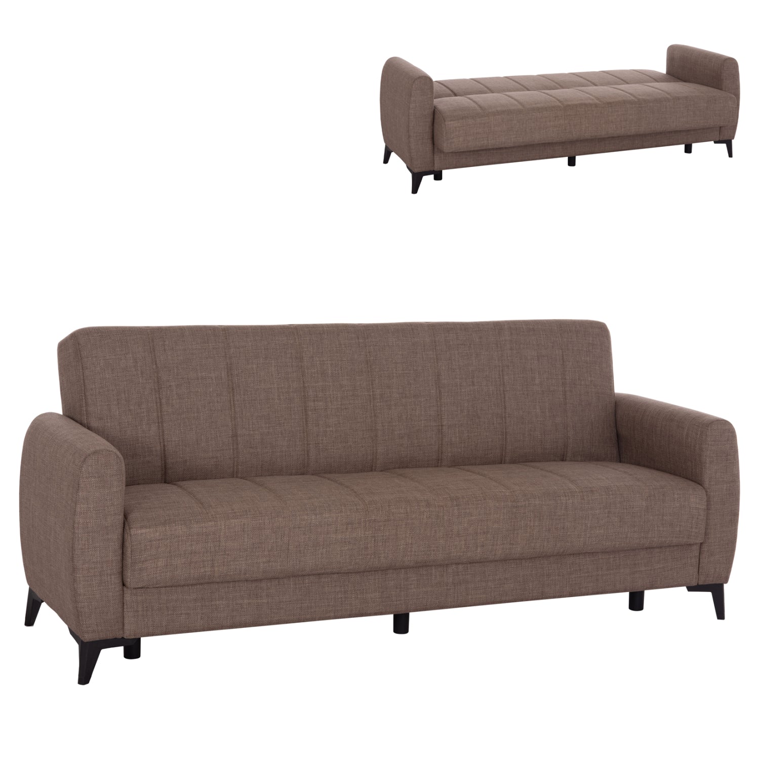 SOFA-BED 3-SEATER WITH STORAGE SPACE NIKKO HM3292.02 BROWN FABRIC 209x76x83Hcm.