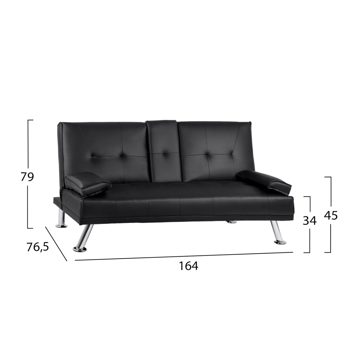 Bed Sofa from black PU 165x76,5x79cm and folding arm HM3157.01